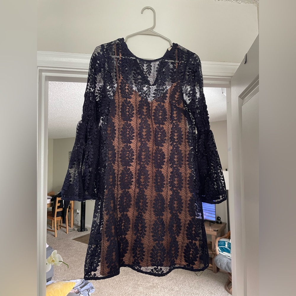 Michael Kors navy blue lace dress with bell sleeves